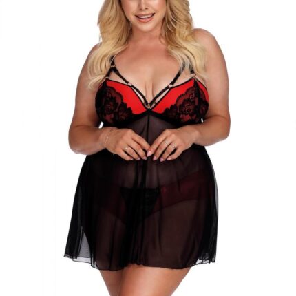 schwarz/rotes Babydoll AA052937 - 5XL/6XL