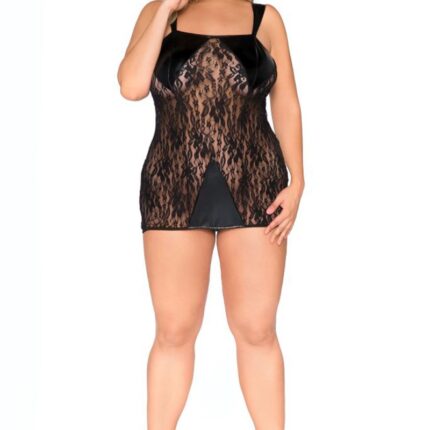 schwarzes Wetlook Chemise SB/1005 38/40 Sexy Base