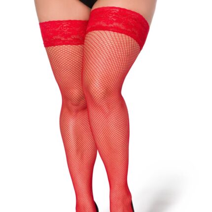halterlose Netz-Strümpfe Christina rot T7/8