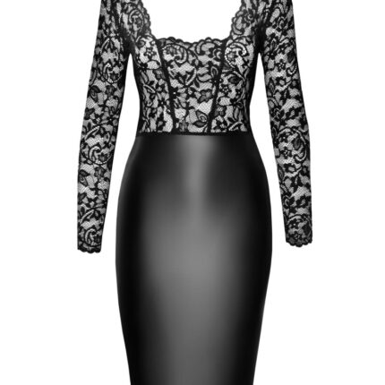 F295 halblanges Wetlook Kleid mit Spitze - 3XL