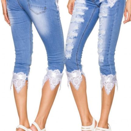 Capri-Jeans mit Spitze 34