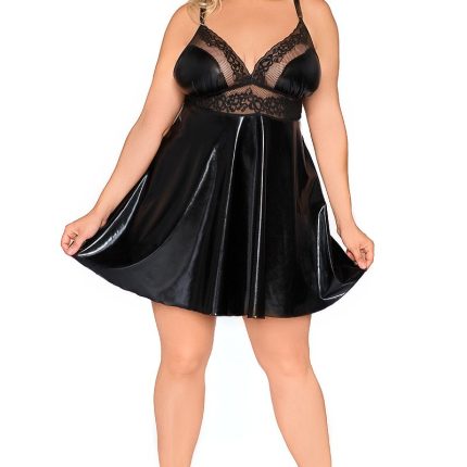 schwarzes Wetlook Babydoll Z/5001 54/56 von Andalea