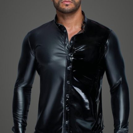 Langärmliges Powerwetlook & PVC Shirt mit Knopfleiste H064 von Noir Handmade MissBehaved Collection