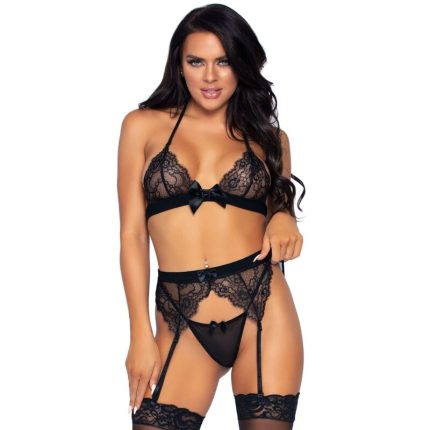 Dreiteiliges Set Top Strumpfguertel G-String - Größe L