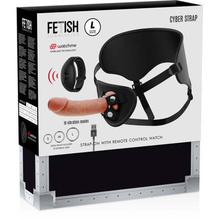 FETISH SUBMISSIVE CYBER STRAP - HARNESS MIT FERNBEDIENUNG DILDO WATCHME L-TECHNOLOGIE - Größe L