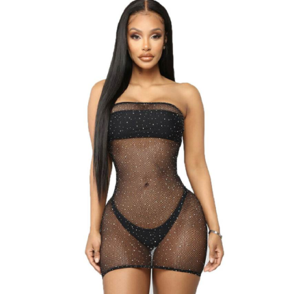 Netzkörperkleid mit Diamanten - Größe S
