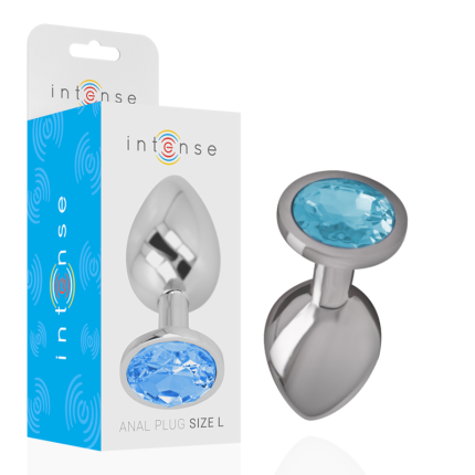 INTENSE - ANALPLUG AUS ALUMINIUMMETALL MIT BLAUEM KRISTALL, GRÖSSE L - Größe L