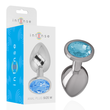INTENSE - ANALPLUG AUS ALUMINIUMMETALL MIT BLAUEM GLAS, GRÖSSE M - Größe M
