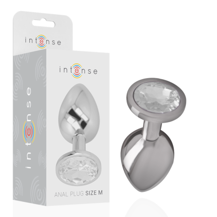 INTENSE - ALUMINIUM-METALL-ANALSPLUG MIT SILBERNEM KRISTALL, GRÖSSE M - Größe M