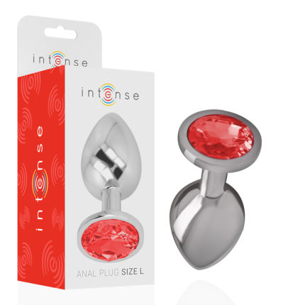 INTENSE - ANALPLUG AUS ALUMINIUMMETALL MIT ROTEM KRISTALL, GRÖSSE L - Größe L