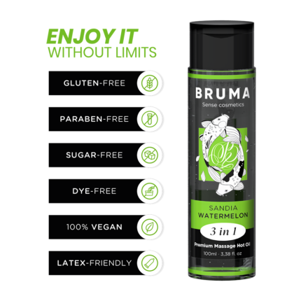 BRUMA - PREMIUM-MASSAGEÖL MIT WÄRMEEFFEKT, WASSERMELONE-GESCHMACK 3 IN 1 - 100 ML - Größe L