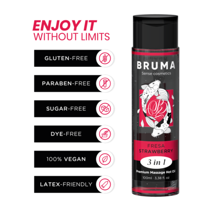 BRUMA - PREMIUM-MASSAGEÖL MIT WÄRMEEFFEKT, ERDBEERE-GESCHMACK 3 IN 1 - 100 ML - Größe L