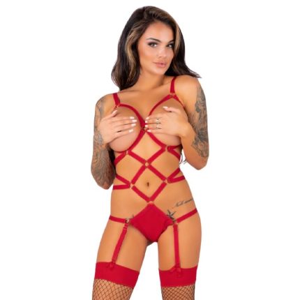 Thiara Set Body und Strümpfe Rot - Größe S