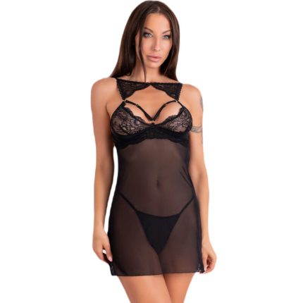 LIVCO CORSETTI FASHION - KROLINA LC 90734 CHEMISE + TANGA SCHWARZ L/XL - Größe L