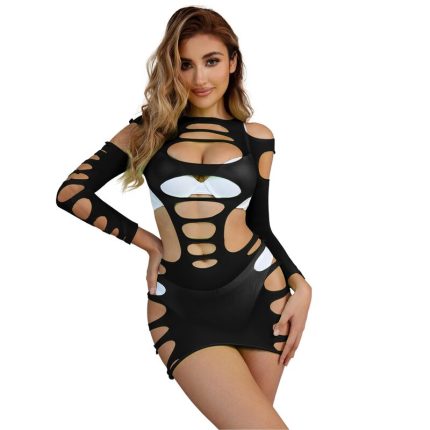 Langärmliges elastisches Netz-Kleid
