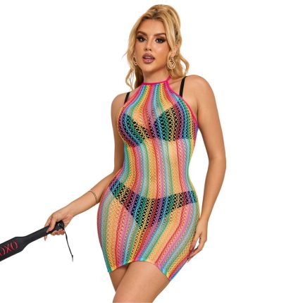Regenbogen Netz Kleid