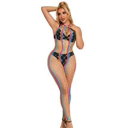 Rainbow Neckholder Netz Kleid