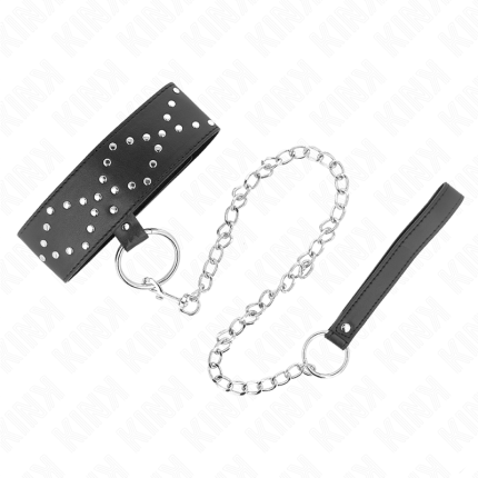 KINK - HALSKETTE 65 CM MIT LEINE MIT SILBERNEN NIETEN MODELL 3 VERSTELLBAR 36-43 CM X 5 CM - Größe X