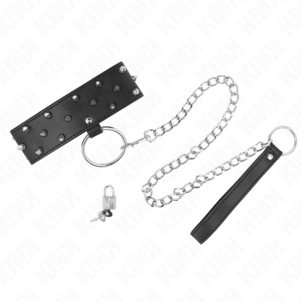 KINK - HALSKETTE MIT LEINE 65 CM MIT SILBERNEN NIETEN MODELL 5 VERSTELLBAR 36-43 CM X 5 CM - Größe X