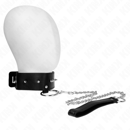 KINK - HALSKETTE 65 CM MIT LEINE MIT SILBERNEN NIETEN MODELL 2 VERSTELLBAR 36-43 CM X 5 CM - Größe X