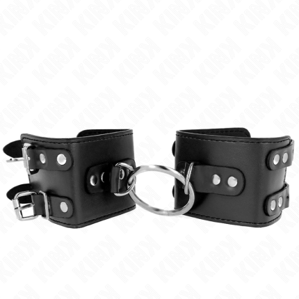 Feste Handgelenkfessel mit Ring und Nieten verstellbar schwarz - Größe X