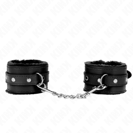 KINK - PREMIUM PELZGEFÜTTERTE HANDGELENKFESSELN SCHWARZ MIT SCHWARZEM GÜRTEL VERSTELLBAR 17-29 CM X 6 CM - Größe X