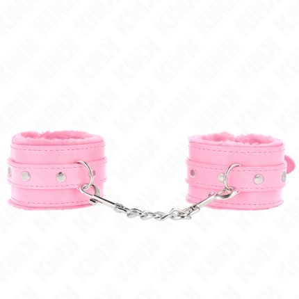 KINK - PREMIUM PELZGEFÜTTERTE HANDGELENKFESSELN ROSA MIT ROSA GÜRTEL VERSTELLBAR 17-29 CM X 6 CM - Größe X