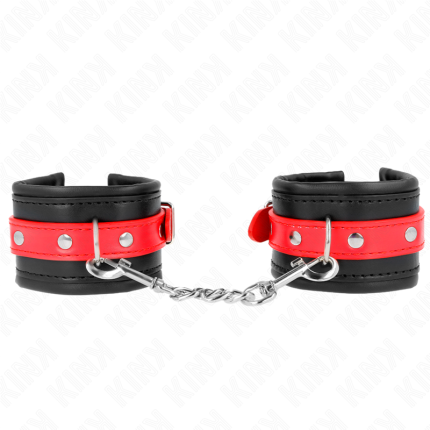 KINK - HANDGELENKFESSELN SCHWARZ MIT ROTEM GÜRTEL VERSTELLBAR 17-28 CM X 6 CM - Größe X