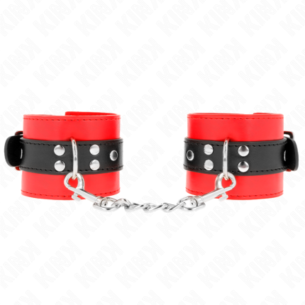 KINK - HANDGELENKFESSELN ROT MIT SCHWARZEM GÜRTEL VERSTELLBAR 17-28 CM X 6 CM - Größe X
