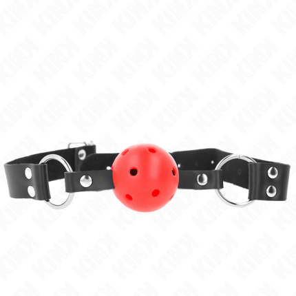 KINK - ATMUNGSAKTIVER BALL 4 CM KNEBEL MIT DOPPELNIET ROT 62,5 x 2,5 CM VERSTELLBAR 42-58 CM - Größe X