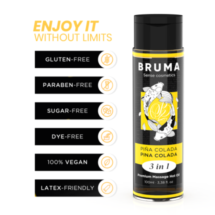 BRUMA - PREMIUM-MASSAGEÖL MIT WÄRMEEFFEKT, PINA COLADA-GESCHMACK 3 IN 1 - 100 ML - Größe L