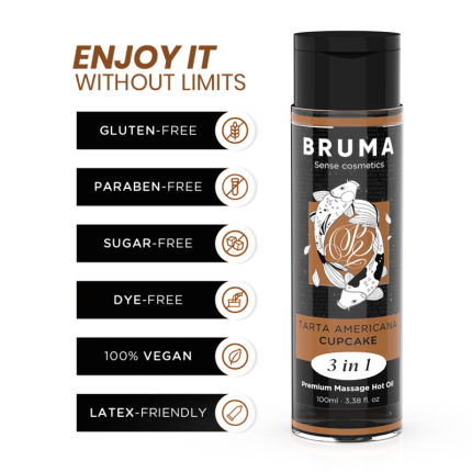 BRUMA - PREMIUM-MASSAGEÖL MIT WÄRMEEFFEKT, CUPCAKE-GESCHMACK 3 IN 1 - 100 ML - Größe L