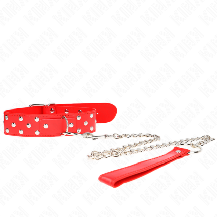 KINK - RING NIETEN BAND HALSKETTE MIT GÜRTEL 65 CM ROT VERSTELLBAR 36-50 CM X 3,8 CM - Größe X