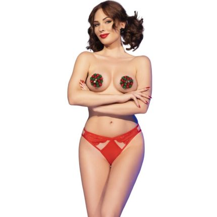 CHILIROSE - CR 4839 WEIHNACHTSSET BRUSTWARENABDECKUNGEN + HÖSCHEN ROT L/XL - Größe L