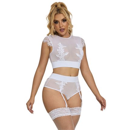 SUBBLIME - 954048 BH + HÖSCHEN MIT STRUMPFGÜRTEL WEISS L/XL - Größe L