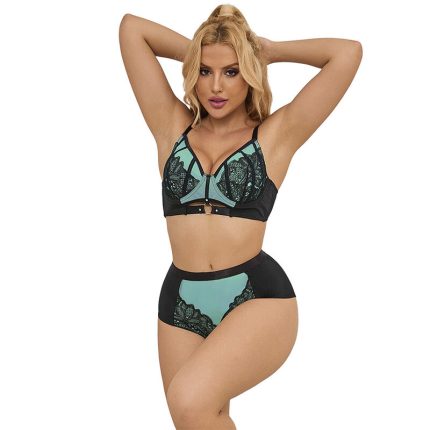 SUBBLIME - 955564 GRÜNES LACKLEDER-NETZ-ZIPPER-BH-SET L/XL - Größe L