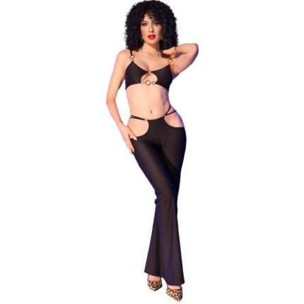 CHILIROSE - CR 4851 SCHWARZES TOP UND LEGGINGS-SET MIT GOLDENEN ACCESSOIRES L - Größe L