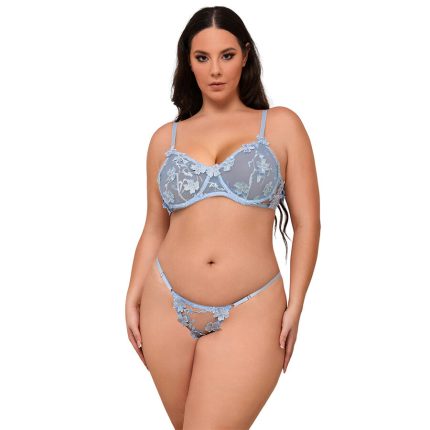 SUBBLIME - 957636 BH- UND SLIP-SET MIT BLUMENSTICKEREI HIMMELBLAU L/XL - Größe L