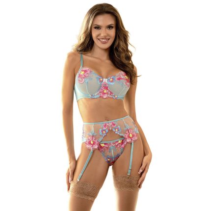 SUBBLIME - 957643 BH- UND STRUMPFGÜRTEL-SET MIT BLUMENSTICKEREI ROSA S/M - Größe S