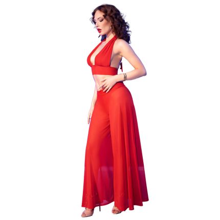 CHILIROSE - CR 4857 ROTES TOP- UND HOSEN-SET, GRÖSSE XL - Größe XL