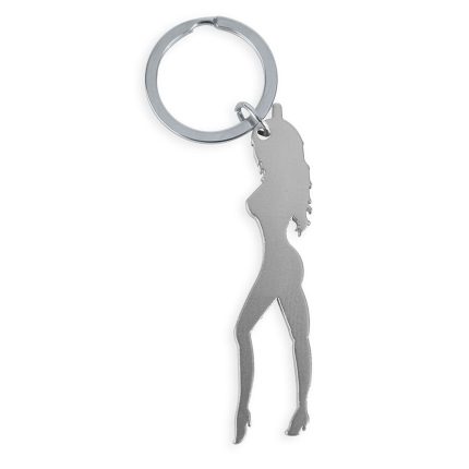 DIABLO PICANTE - SCHLÜSSELANHÄNGER MIT WEIBLICHER SILHOUETTE IN SILBERFARBE MIT BIERÖFFNER